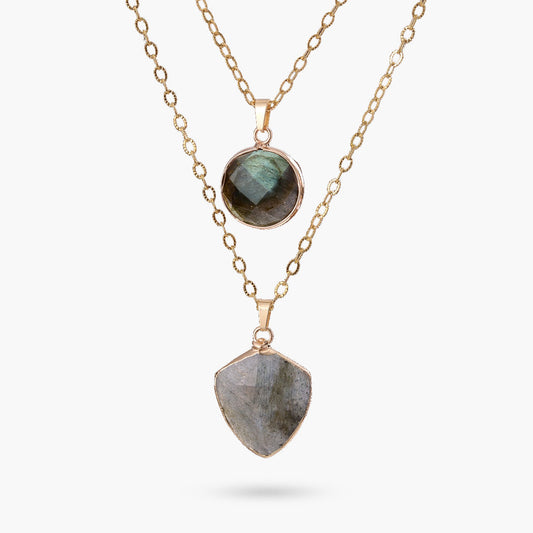 Collier pendentif bouclier protecteur labradorite