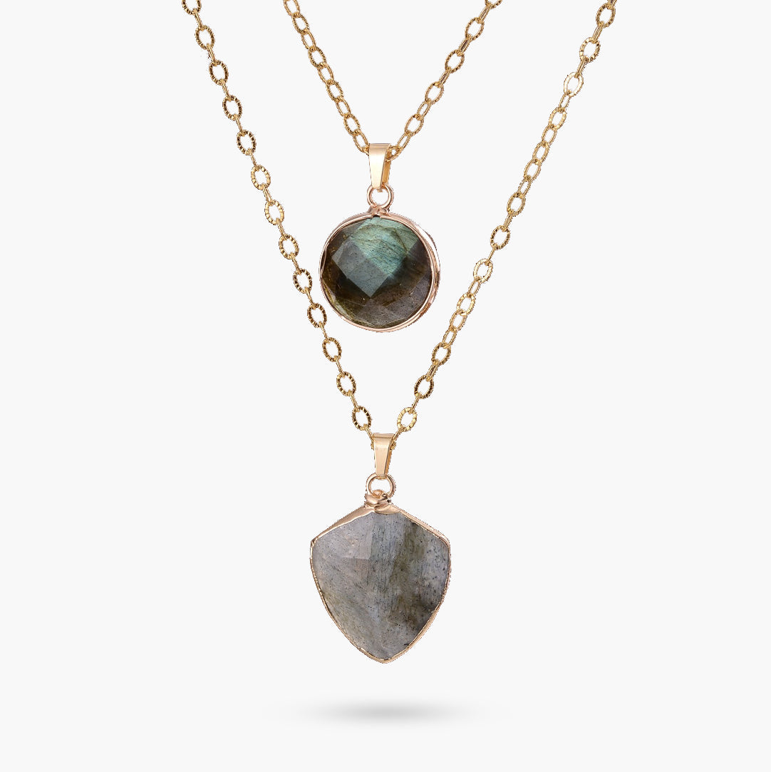 Collier pendentif bouclier labradorite