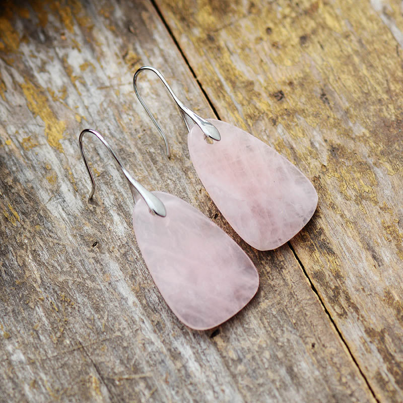 Boucles d'oreilles pendantes protection quartz rose