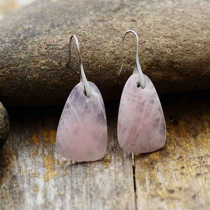 Boucles d'oreilles pendantes protection quartz rose