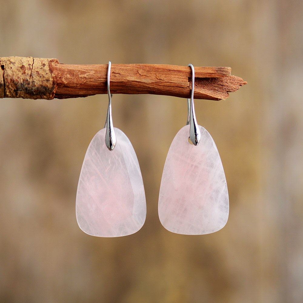 Boucles d'oreilles pendantes protection quartz rose