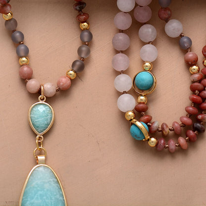 Protection necklace made of frosted turquoise and amazonite