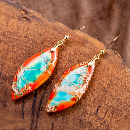 Pendientes Hoja Jaspe Naranja & Azul