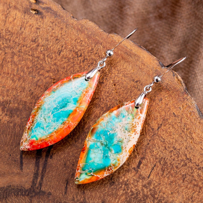 Pendientes Hoja Jaspe Naranja & Azul