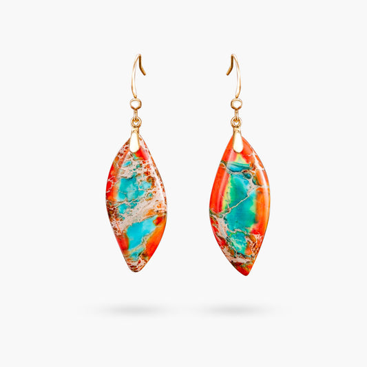 Jasper Leaf Earrings Orange & Blue