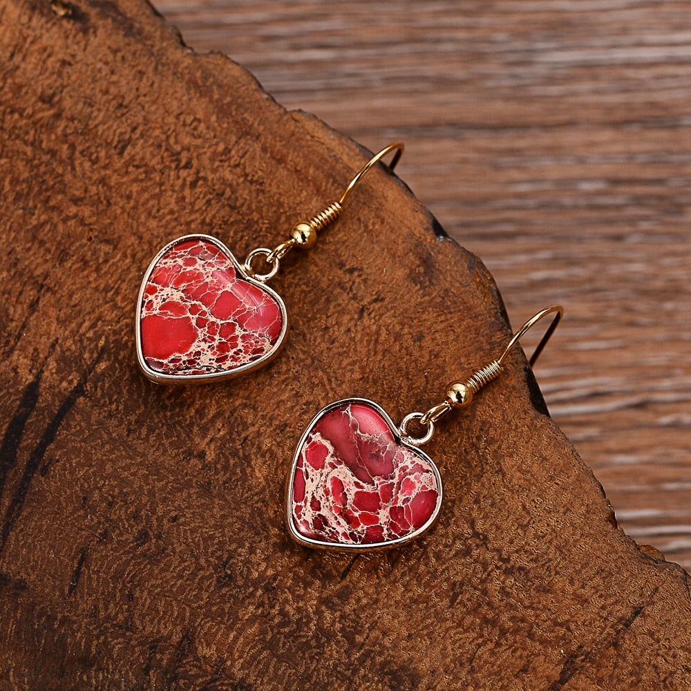 Earrings Jasper Red Heart