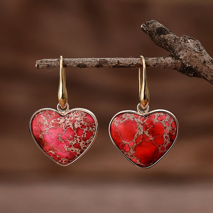 Earrings Jasper Red Heart