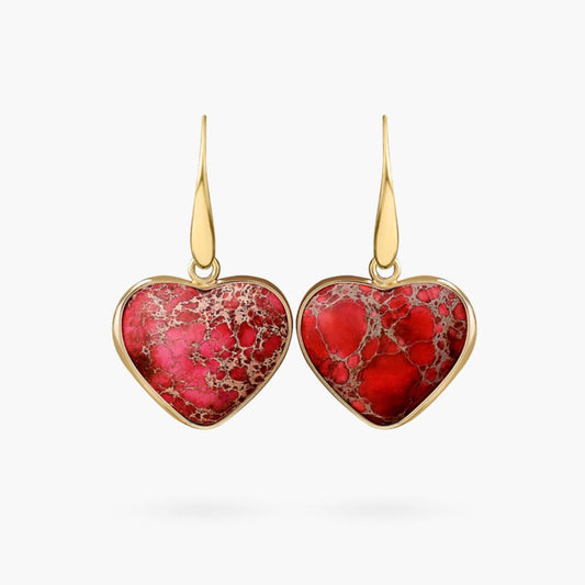 Boucles d'oreilles Jaspe Coeur Rouge