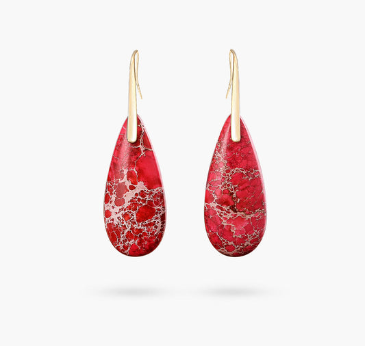 Earrings Tear Imperial Jasper Red