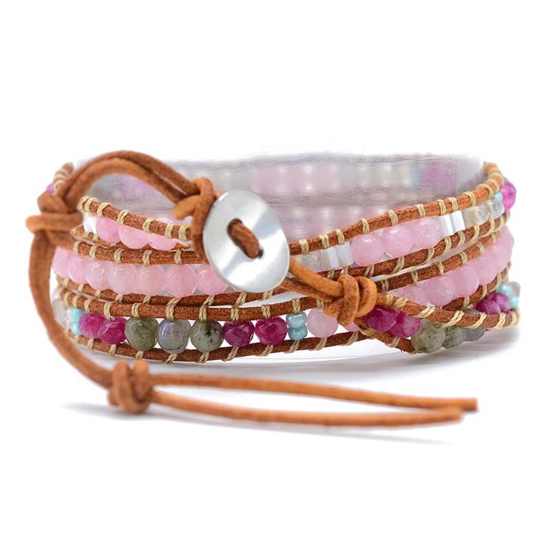 Pulsera envolvente de cuarzo rosa