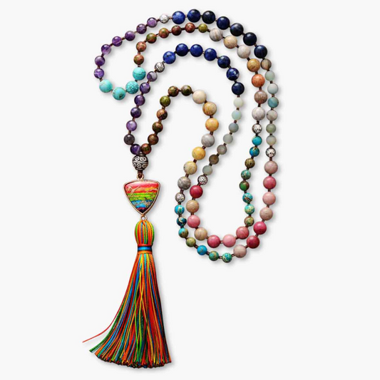 Chakra charm tassel necklace