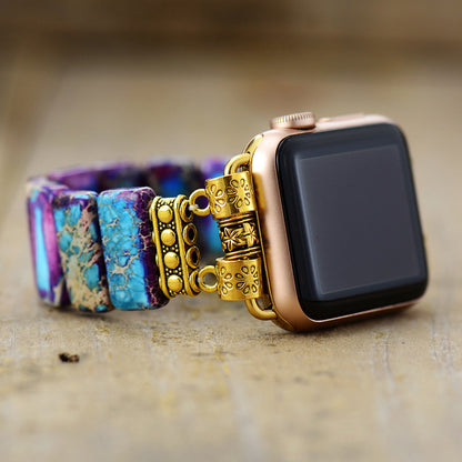 Majestueuze, rekbare Tibetaanse Jasper-horlogeband voor Apple Watch