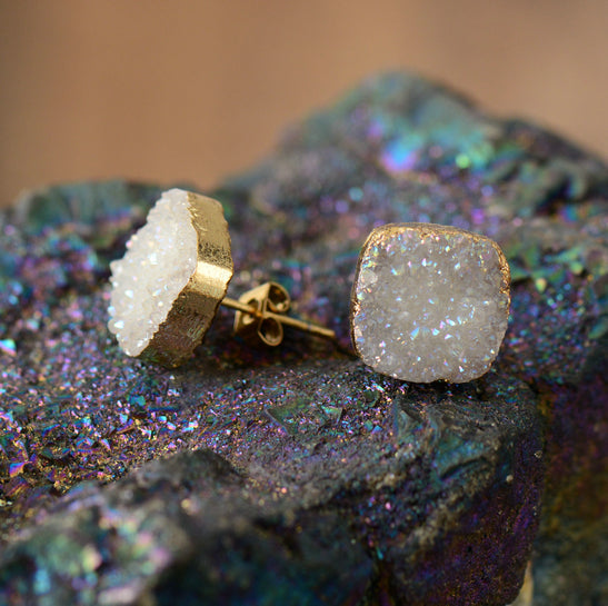 Magische oorbellen Druzy Snow