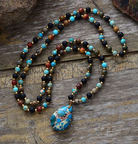 Labradorite & Onyx Waterdrop Pendant Necklace