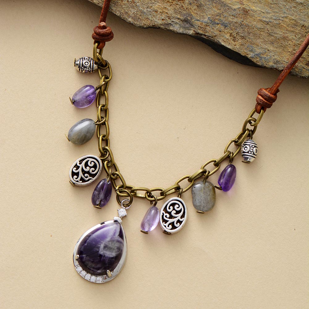 Antique Amethyst Silver Charm Necklace