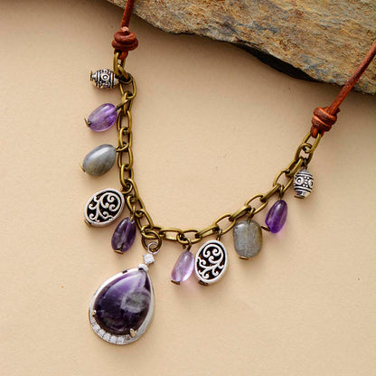 Antique Amethyst Silver Charm Necklace