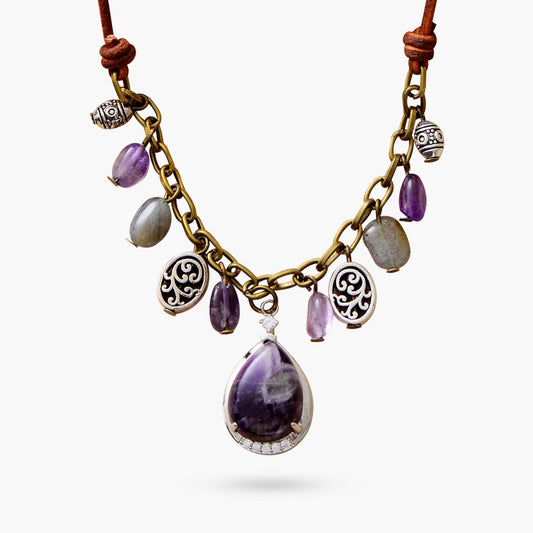 Antike Amethyst Silber Charme Halskette