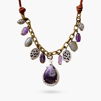 Antique Amethyst Silver Charm Necklace