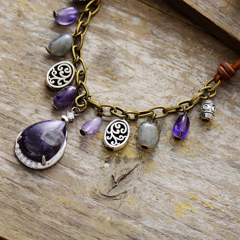 Antique Amethyst Silver Charm Necklace