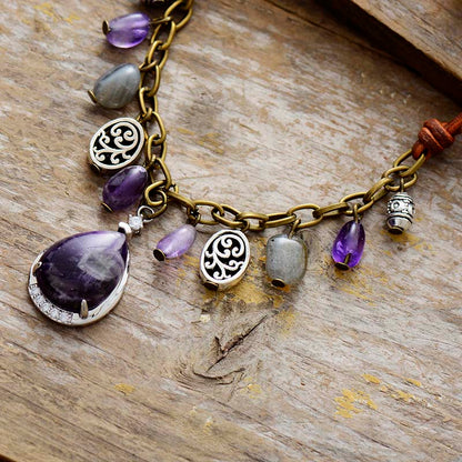 Antique Amethyst Silver Charm Necklace