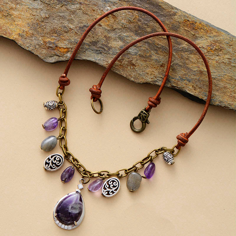 Antique Amethyst Silver Charm Necklace