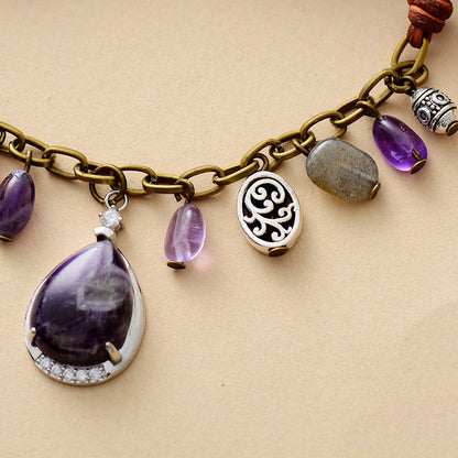 Antique Amethyst Silver Charm Necklace