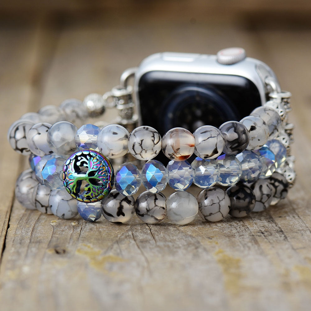 Bracelet Apple Watch extensible en cristal de labradorite