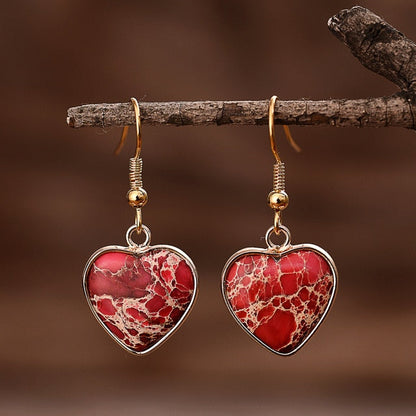 Earrings Jasper Red Heart