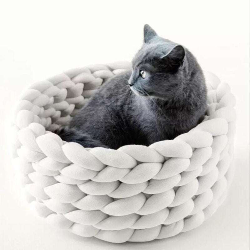 MTS™ Kuscheliger Wollkorb 40CM Weiß - Ideal für Katzen und kleine Hunde