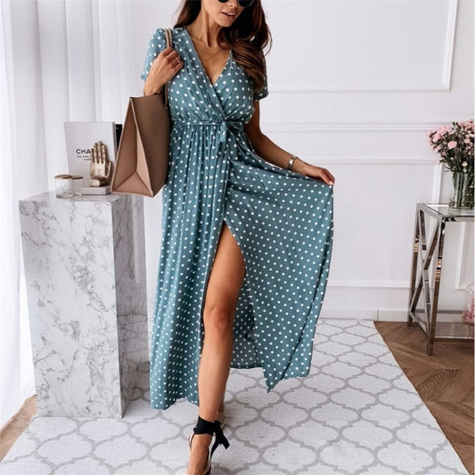 MTS™ Long summer dress with polka dots and sexy slit!