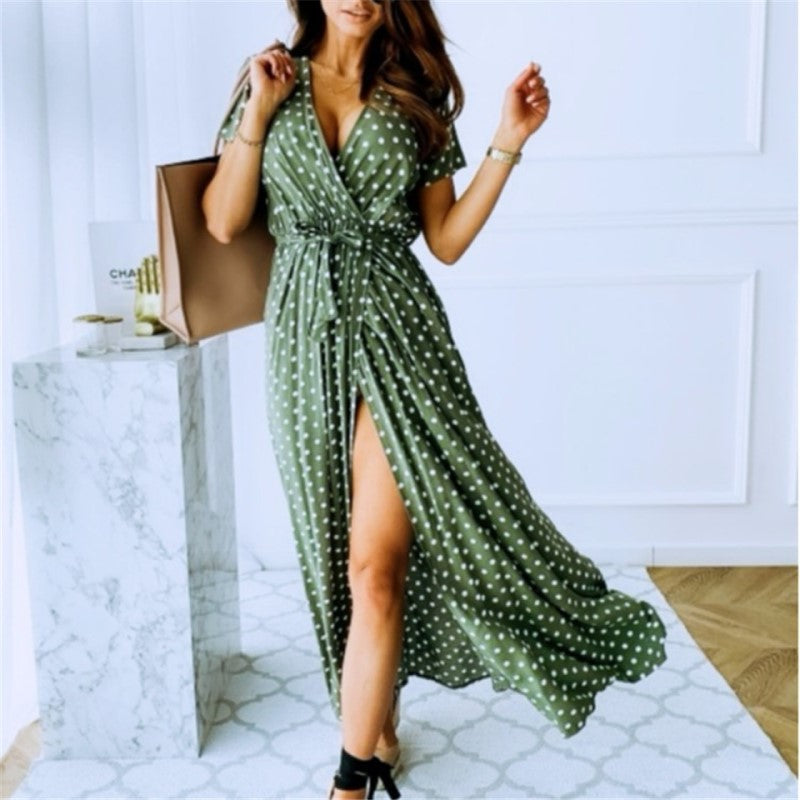 MTS™ Long summer dress with polka dots and sexy slit!