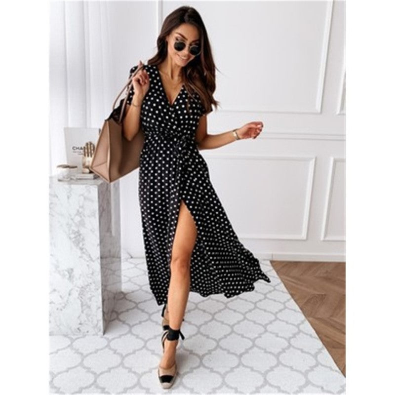 MTS™ Long summer dress with polka dots and sexy slit!